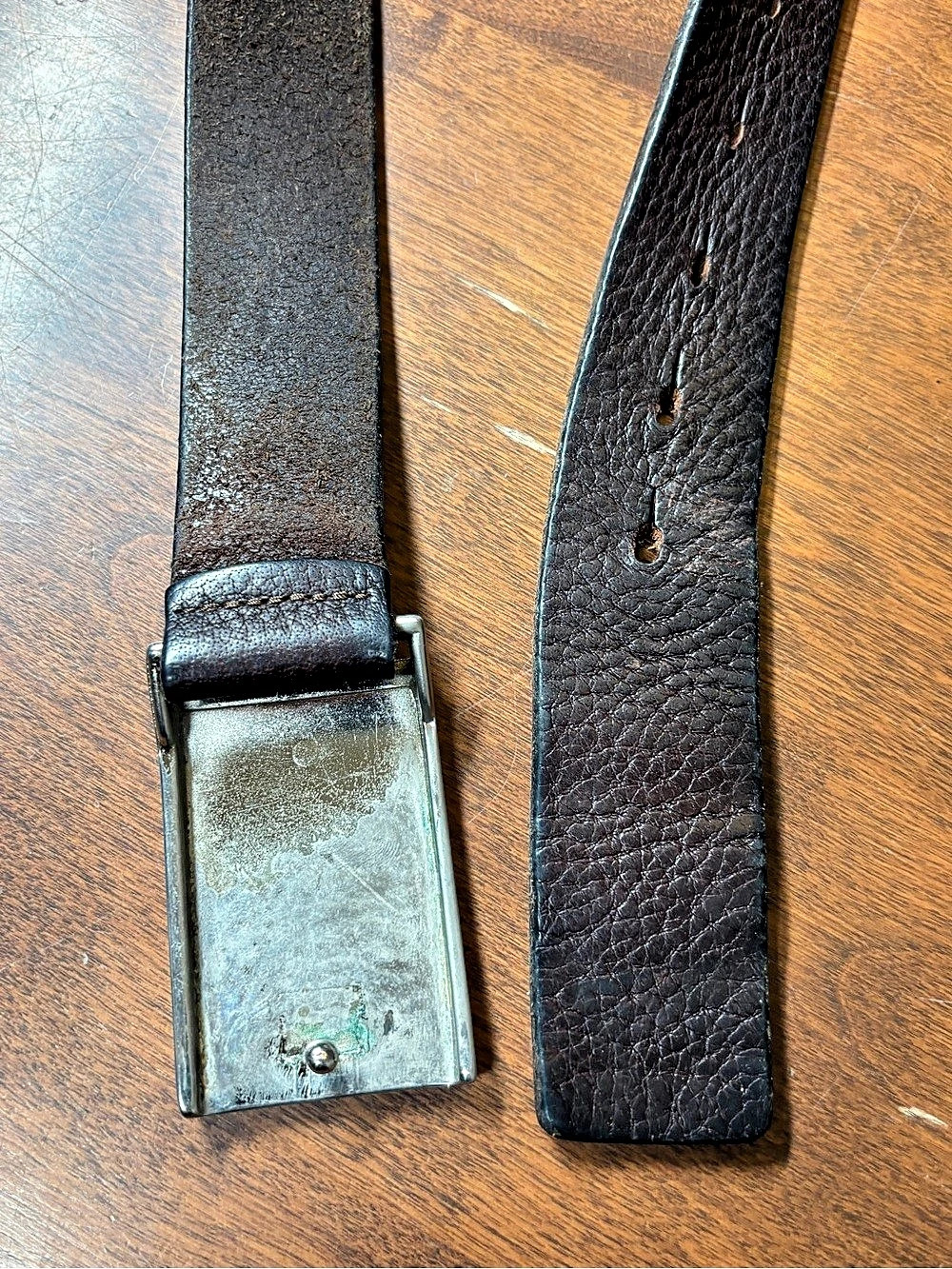 Vintage Minimalist Plaque Buckle Leather Belt Brown Size 30 32 Grunge